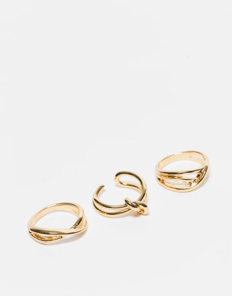 ASOS DESIGN – Ringar med 14K guldplätering, 3-pack - view 1