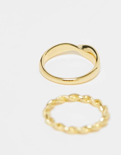 ASOS DESIGN – Ringar med 14k guldplätering och vriden design, 2-pack, 2 av 4