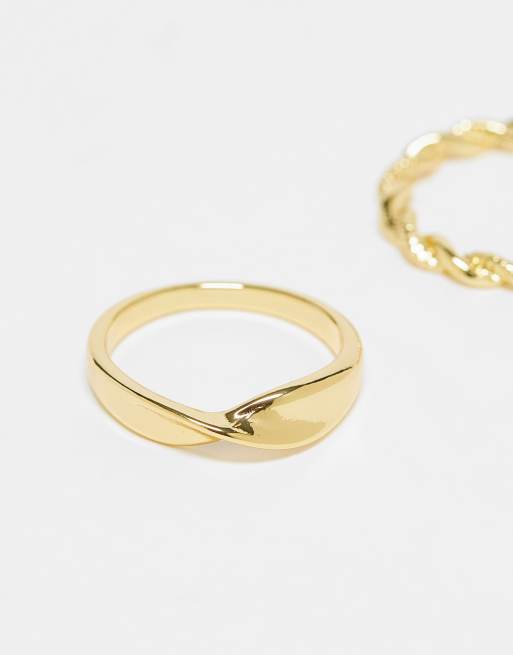 ASOS DESIGN – Ringar med 14k guldplätering och vriden design, 2-pack, 3 av 4