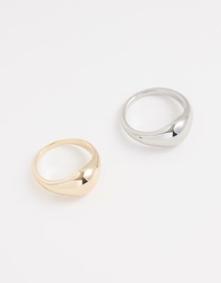 ASOS DESIGN - Ringe in Gold- und Silberoptik mit Bläschendesign, 2er-Pack-Bunt