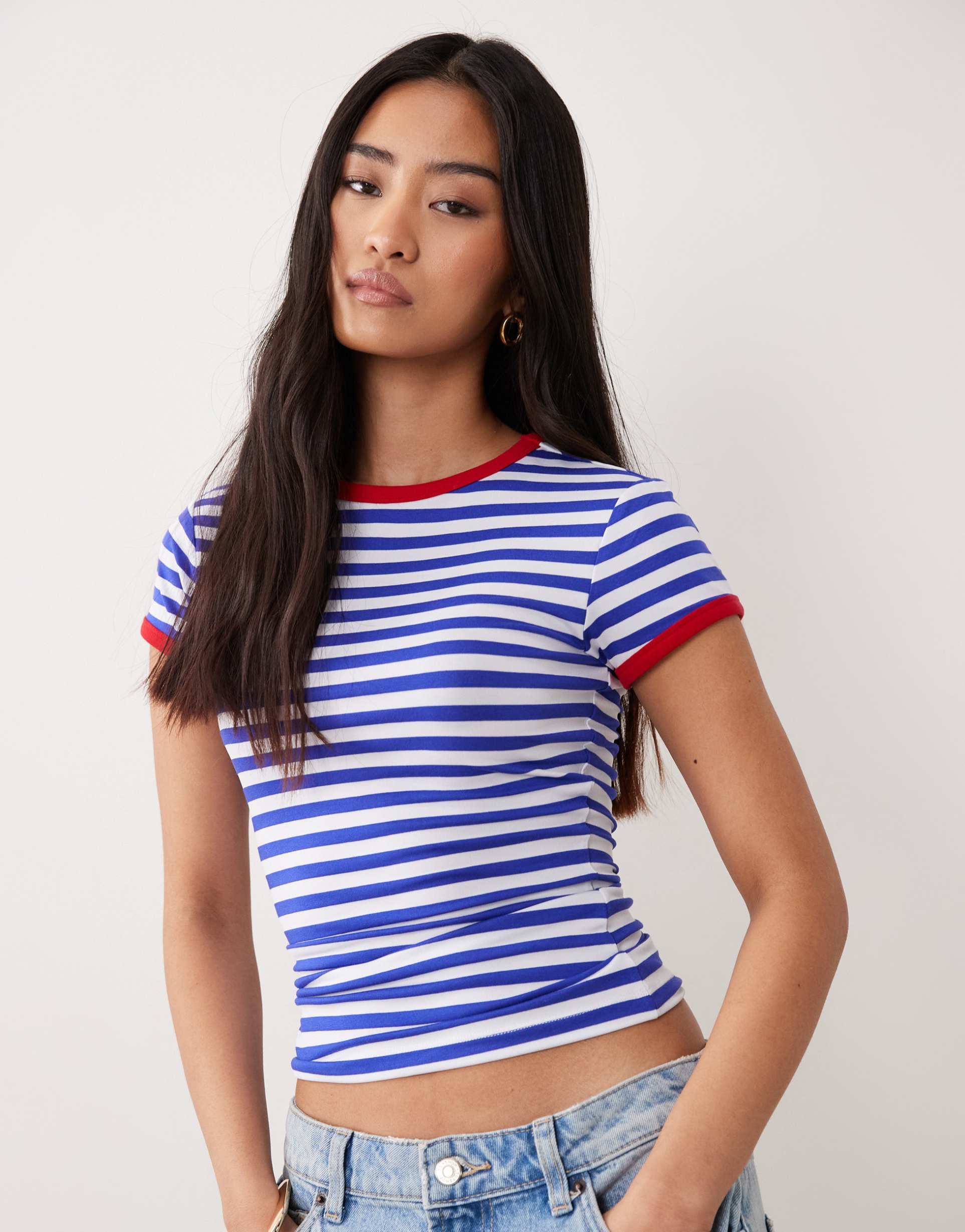 asos design ringer baby t-shirt in blue stripe