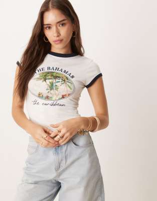 Asos Design Ringer Baby Tee With Bahamas Location Graphic