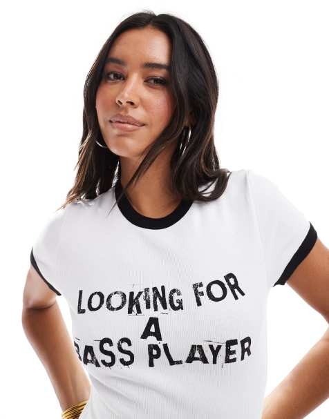 ASOS DESIGN ringer baby tee with band slogan in white - view 1