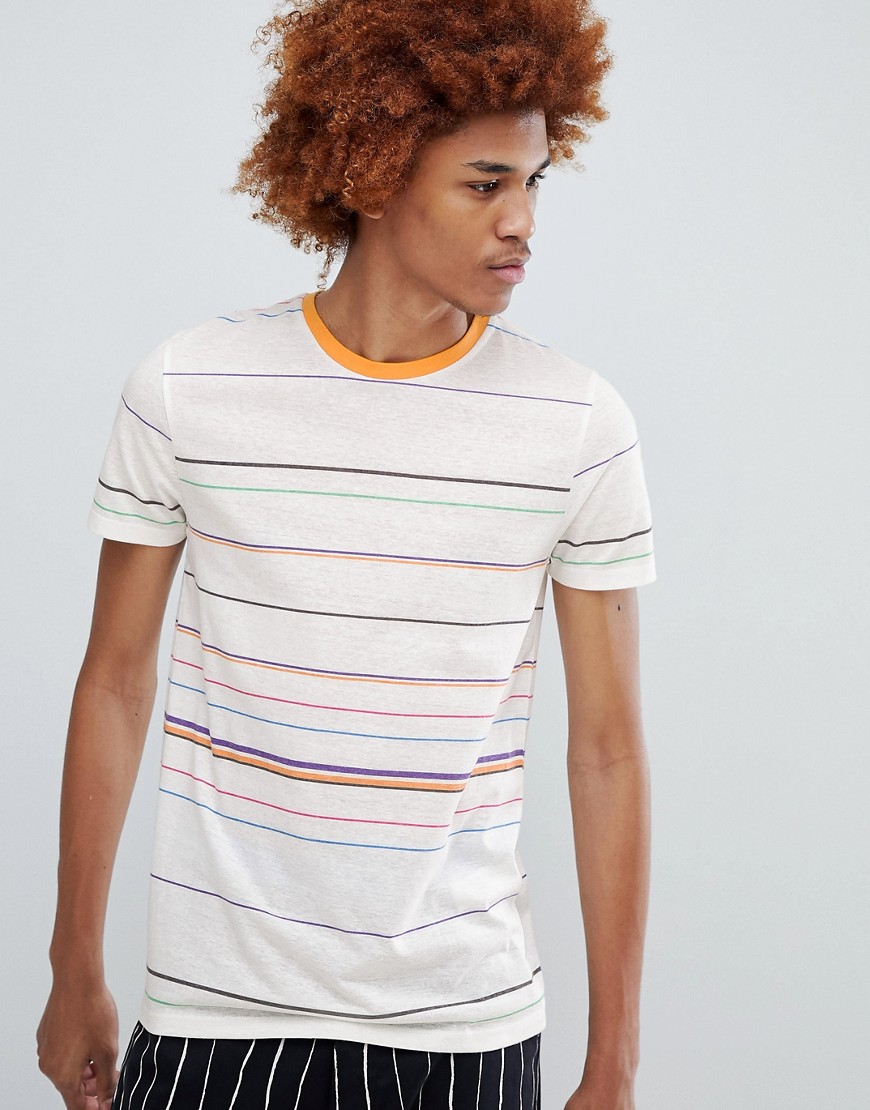Asos Design – Ringer-T-Shirt Mit Farbenfrohen Streifen- Weiß XXS