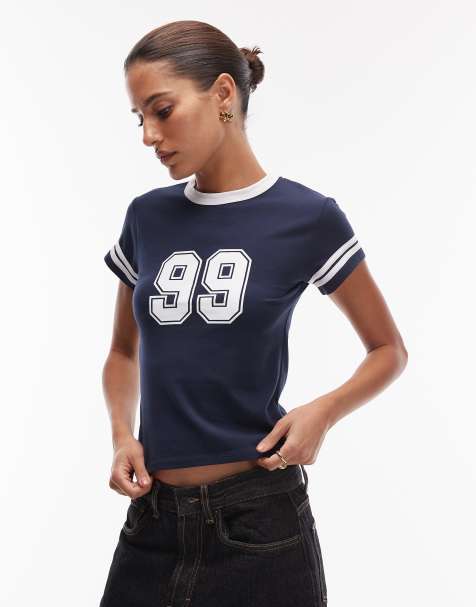 ASOS DESIGN ringer tee with 99 graphic in navy - view 1