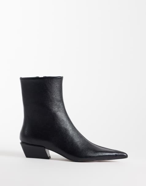 ASOS DESIGN Rio läder westernankelboots med spetsig tå i svart - view 1