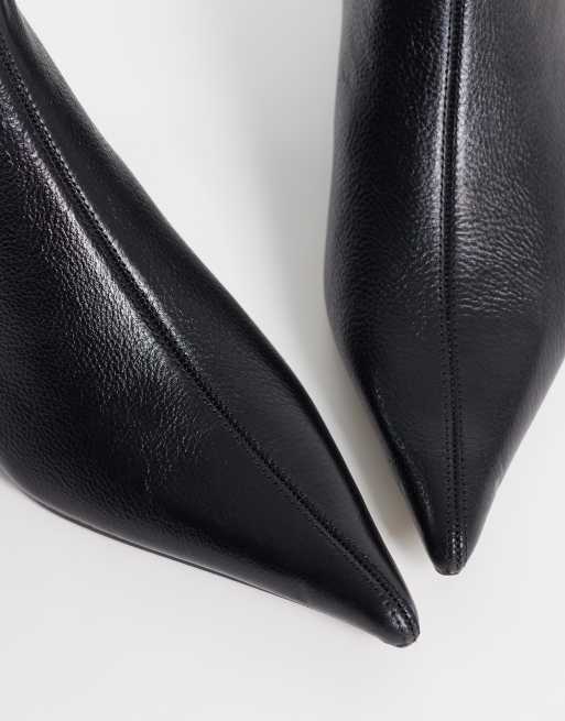 ASOS DESIGN Rio läder westernankelboots med spetsig tå i svart, 3 av 4