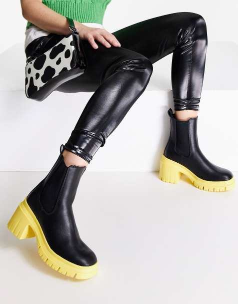 ASOS DESIGN Rio mid heel Chelsea boots in black and yellow - view 1