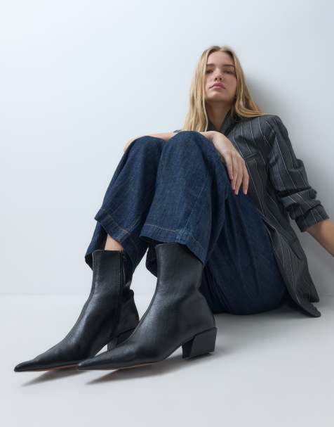 ASOS DESIGN Rio skórzane botki z noskiem w szpic w kolorze czarnym - view 1