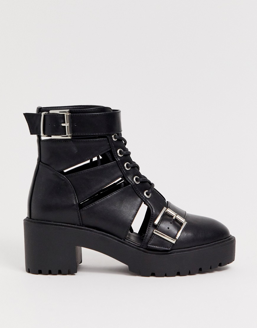 ASOS DESIGN Rion chunky cut out ankle boots in black