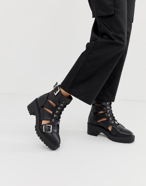 Asos design premium archer leather cut out ankle boots best sale