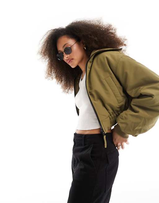 ASOS DESIGN cropped bomber jacket in khaki