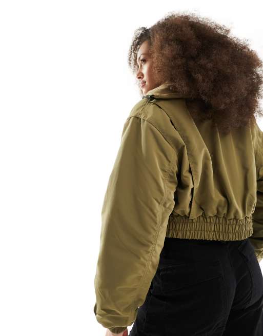 Green cropped bomber jacket best sale