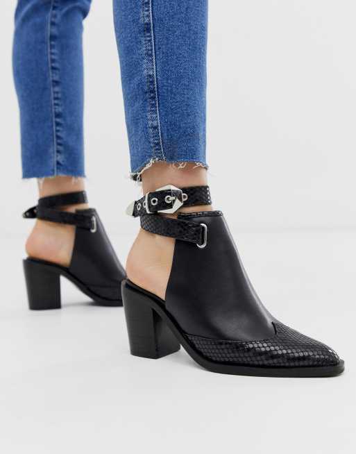 asos design coral leather western boots in black