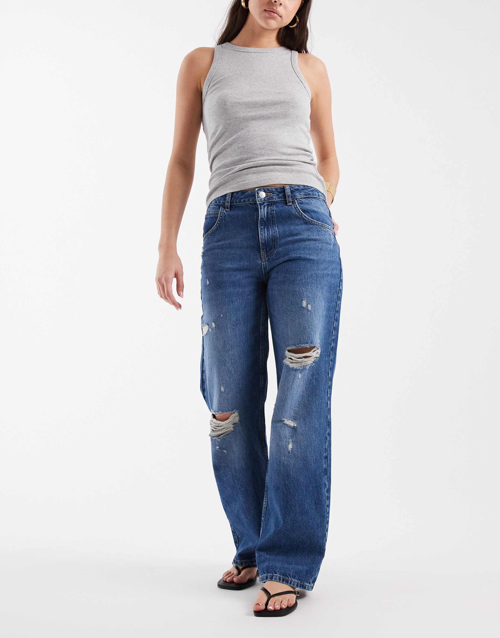 asos design ripped baggy boyfriend jeans in vintage wash