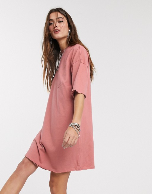 ASOS DESIGN oversized t-shirt dress with pocket detail in rose
