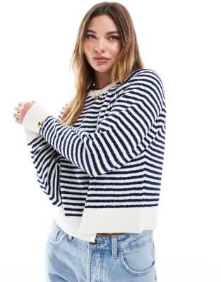ASOS DESIGN - Rippstrick-Pullover mit Streifen und Rundhalsausschnitt-Bunt