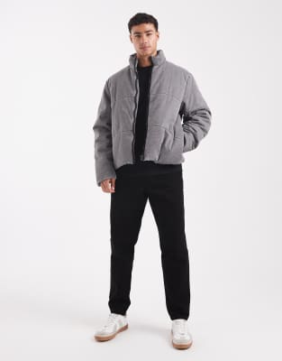 Asos Design Ripstop Puffer Coat In Gray