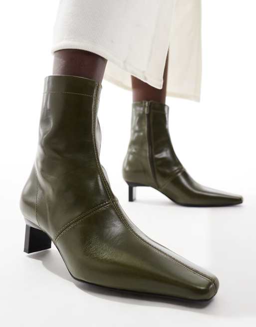 Olive green leather booties best sale