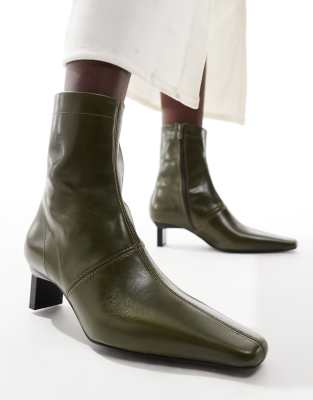 ASOS DESIGN - Rise - Premium leren laarzen met metalen hak in olijfgroen - view 1