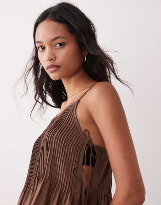 ASOS DESIGN – Rita – Chokladbrun, plisserad coverup för stranden, 3 av 4