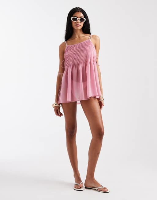 ASOS DESIGN – Rita – Różowa plisowana narzutka plażowa, 2 z 4