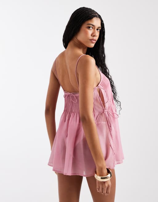 ASOS DESIGN – Rita – Różowa plisowana narzutka plażowa, 3 z 4