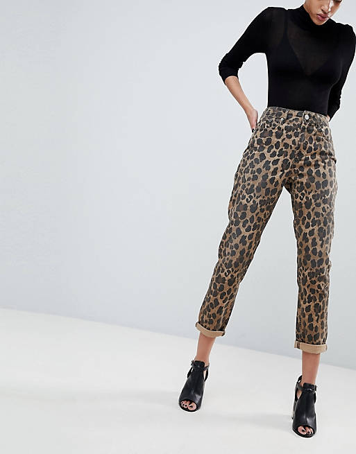 ASOS DESIGN Ritson rigid mom jeans in leopard print