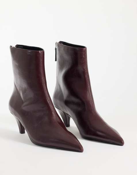 ASOS DESIGN Rivelle ankelboots med konklack i burgundy - view 1