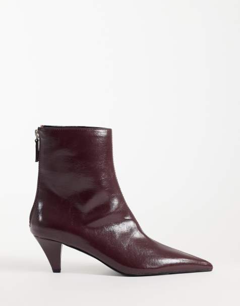 ASOS DESIGN Rivelle cone heel ankle boots in burgundy - view 1