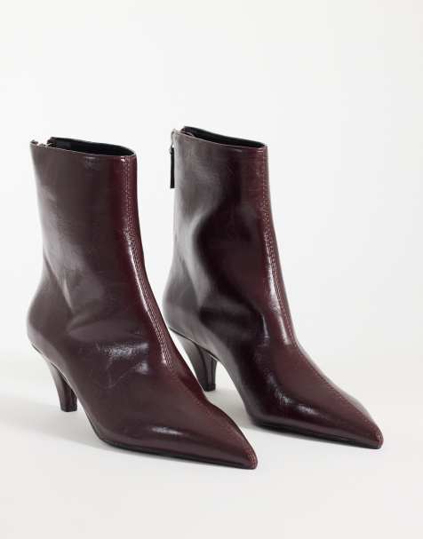 ASOS DESIGN Rivelle enkellaarzen met kegelhak in bordeauxrood - view 1