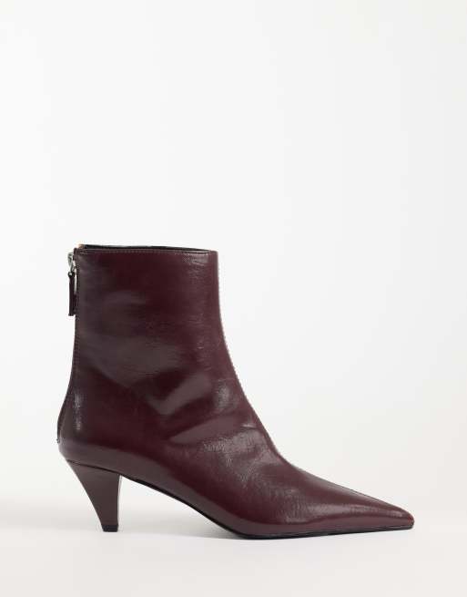 ASOS DESIGN Rivelle enkellaarzen met kegelhak in bordeauxrood, 2 van 4