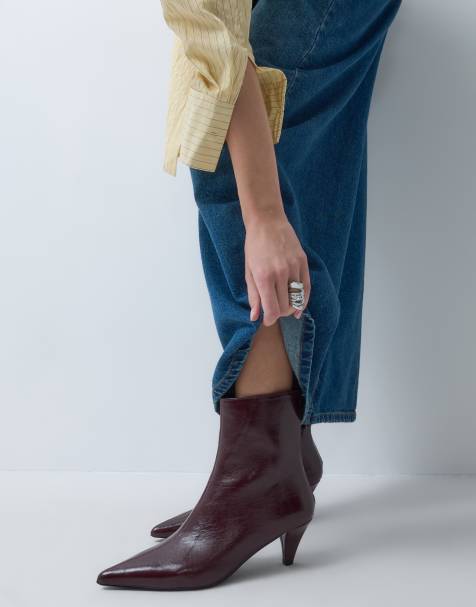 ASOS DESIGN Rivelle kitten heel ankle boots in burgundy - view 1