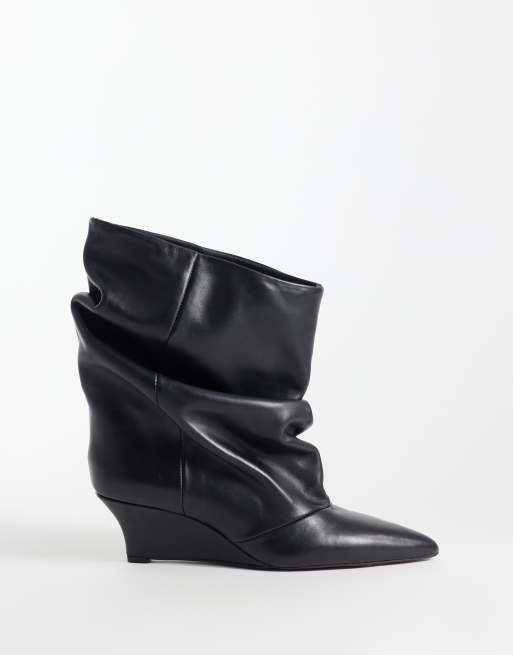 ASOS DESIGN Riven Keilabsatz-Slouch-Stiefel aus Echtleder in Schwarz, 5 von 8