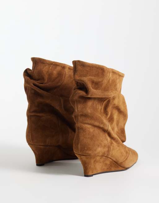 ASOS DESIGN Riven premium støvler i ruskind med kilehæl og slouch i rust, 4 af 4
