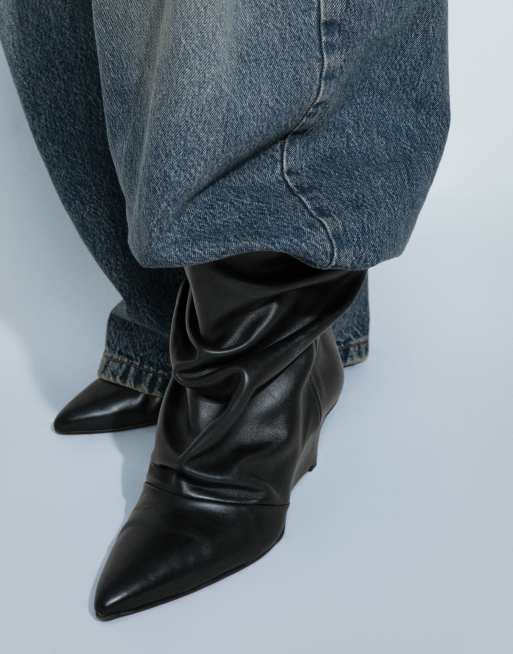 ASOS DESIGN Riven stivali morbidi con zeppa in vera pelle neri, 2 di 8