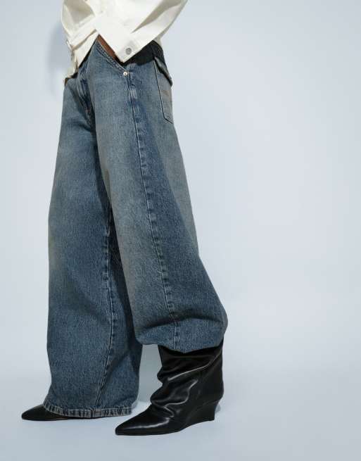 ASOS DESIGN Riven stivali morbidi con zeppa in vera pelle neri, 3 di 8