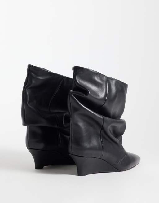 ASOS DESIGN Riven stivali morbidi con zeppa in vera pelle neri, 6 di 8