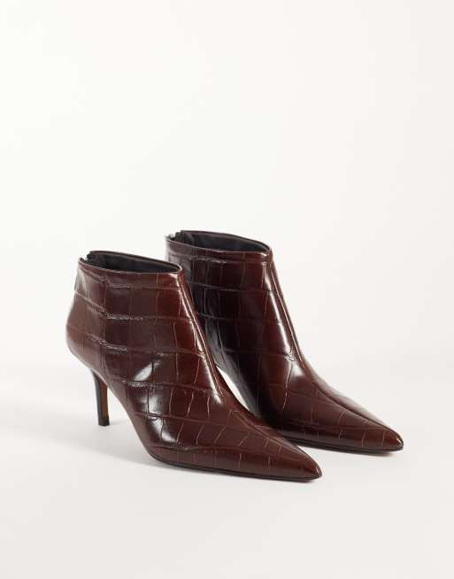 ASOS DESIGN River ankelboot i läder med spetsig tå och klack i brun krokodilimitation, 2 av 4
