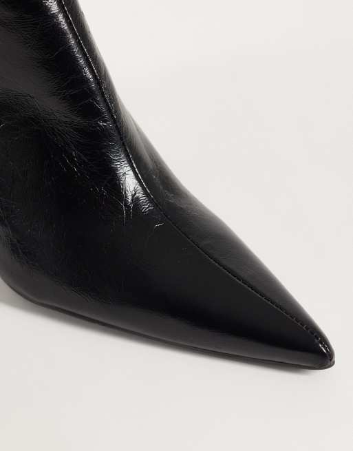 ASOS DESIGN River botines de tacón con punta en negro de piel premium, 3 de 4