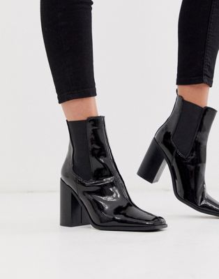 ASOS DESIGN River heeled chelsea boots in black patent | ASOS