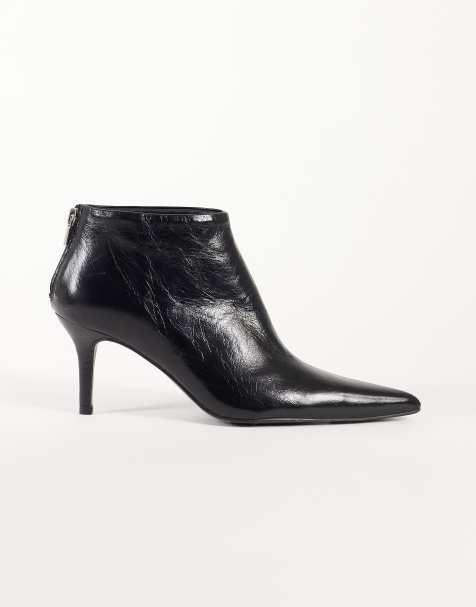 ASOS DESIGN River premium læder ankelstøvle med spids tå og hæl i sort - view 1