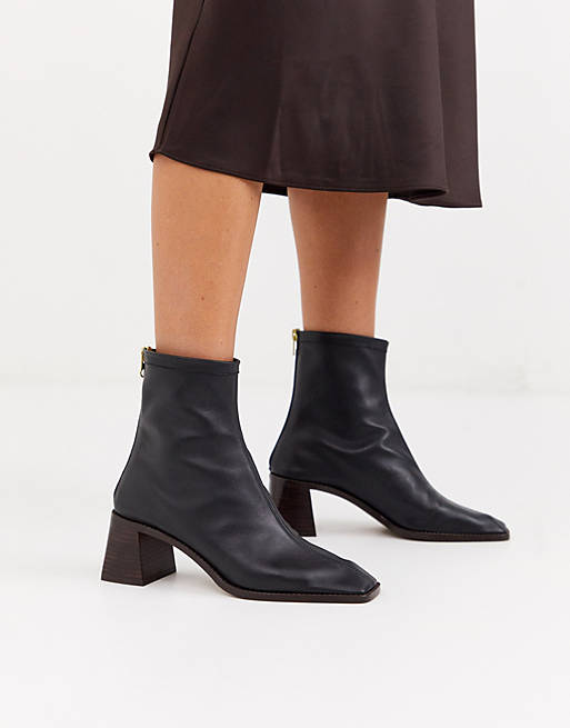 ASOS DESIGN Riverside leather kitten heel sock boots in black | ASOS