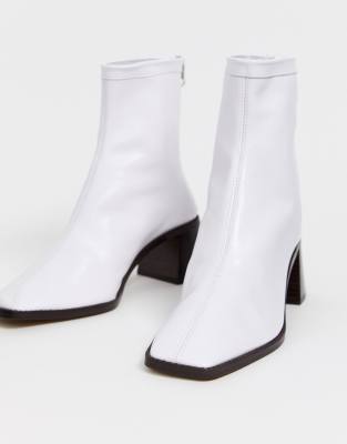 white leather kitten heel booties