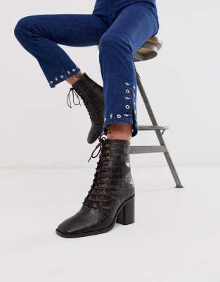 leather heeled lace up boots