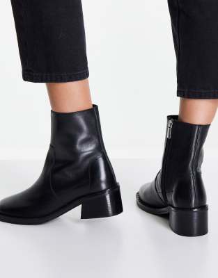 black leather pull on boots
