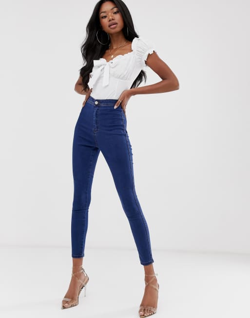 ASOS DESIGN rivington denim jeggings in flat mid blue wash