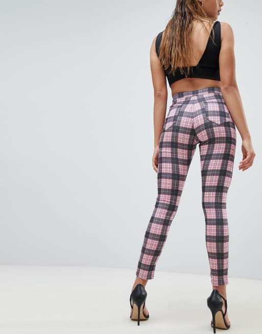 ASOS DESIGN rivington denim jeggings in pink check print