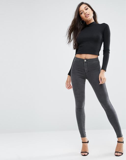 Asos Jameson High Waist Denim Jeggings In Distressed Light Wash