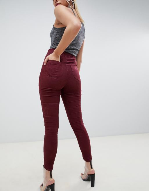 ASOS DESIGN Rivington high waisted cord jeggings in oxblood